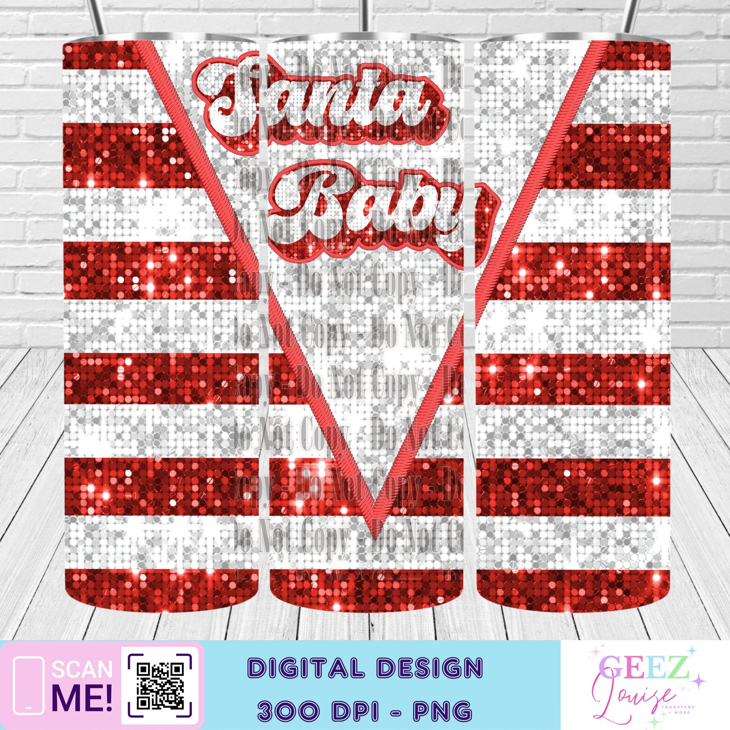 santa baby faux sequin tumbler wrap - Digital Download- PNG