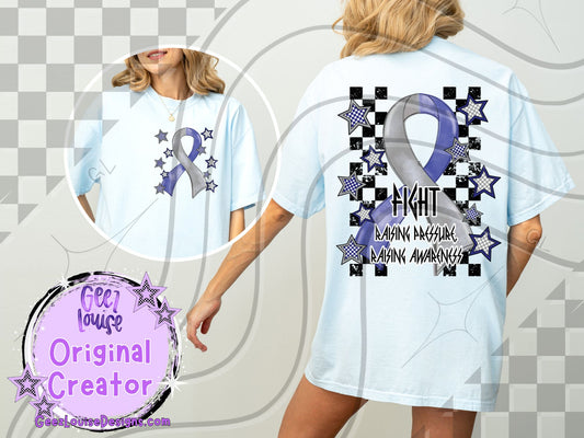 Fight – Raising Pressure, Raising Awareness | Blue & Gray Ribbon Intracranial Hypertension Awareness Digital Design