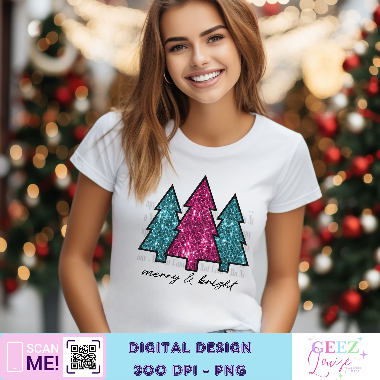 Merry and bright sequin Christmas - Digital Download- PNG
