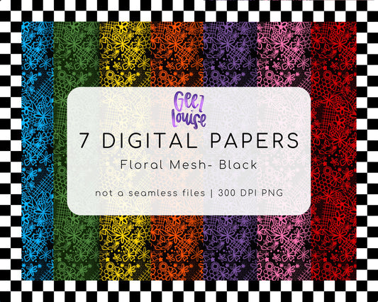 Floral Mesh Digital Papers | Seamless Lacey Floral PNGs | Rainbow Set