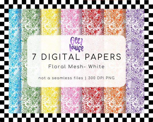 Floral Mesh – White Digital Papers | Lacey Floral PNGs | Non-Seamless Set