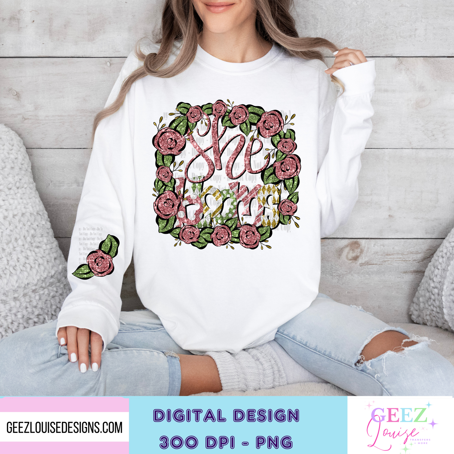 She blooms -faux sequin - Digital Download- PNG