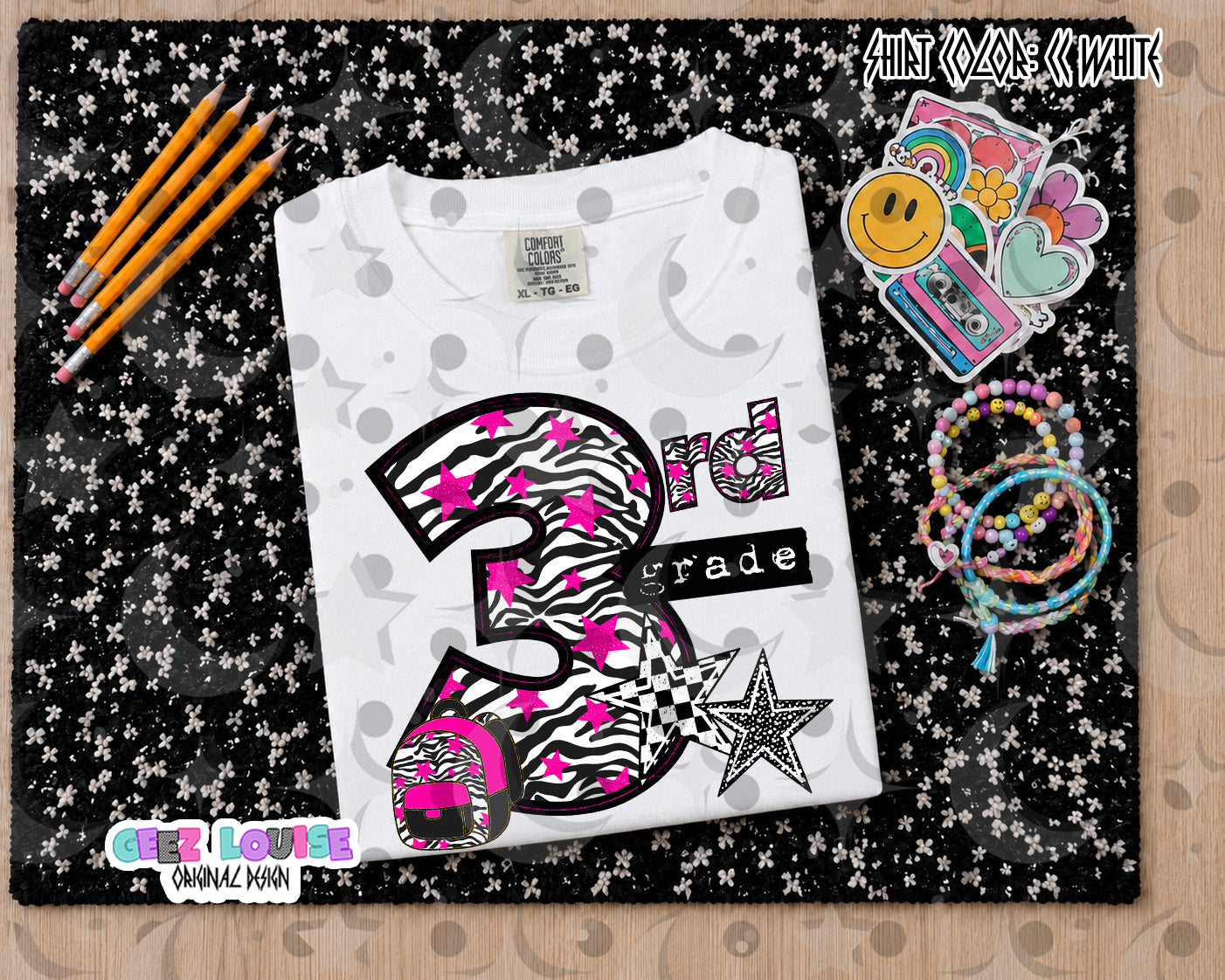 Retro Zebra pink School Grade PNG Bundle | Pre-K through 5th Grade Digital Design