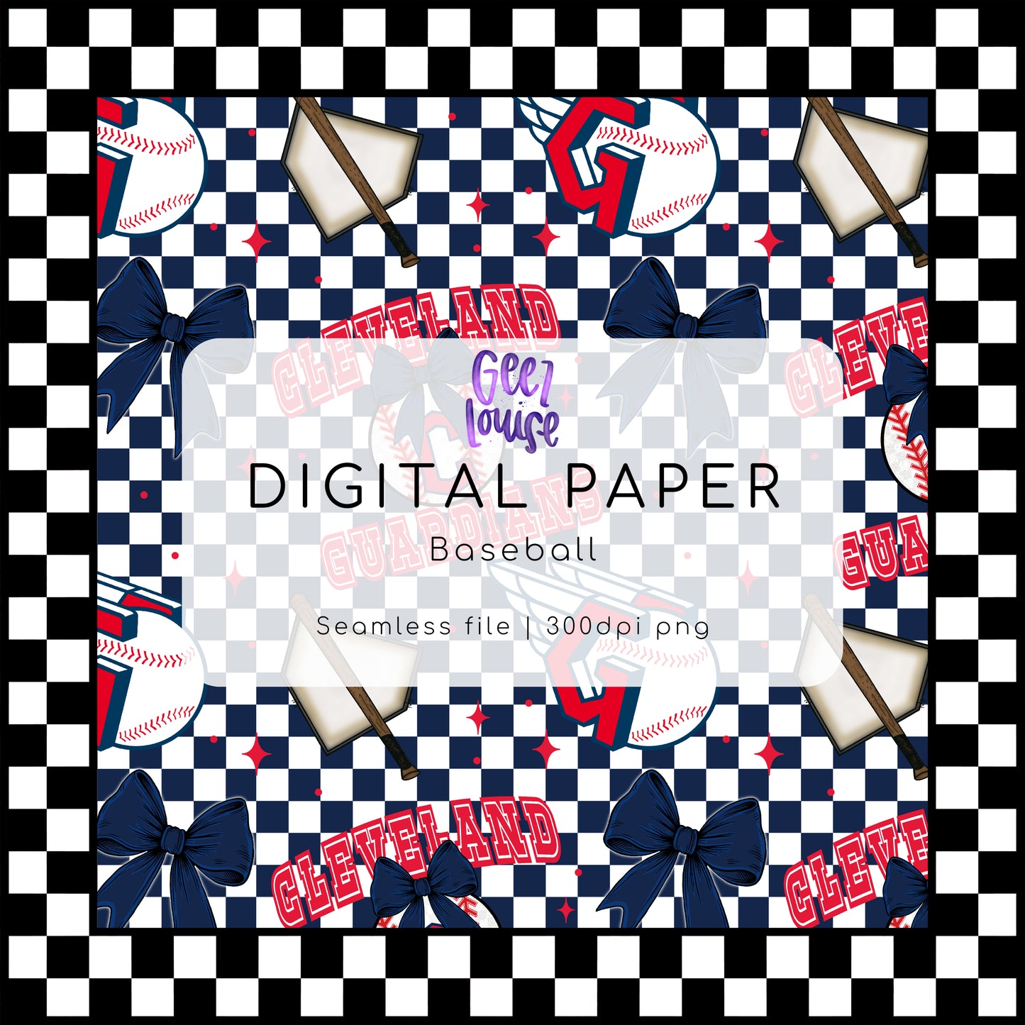 Baseball Checkered Seamless | 30 Team Options - Digital Download- PNG