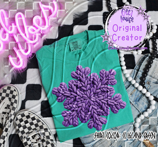 Yarn Texture Snowflake Digital Design | Deep Purple Rope Stitch Effect | Winter Sublimation PNG