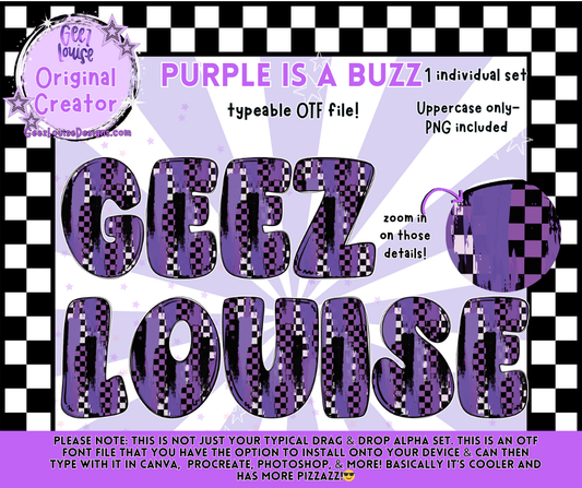 Purple Is A Buzz Faux Embroidery Alpha – OTF Font + PNG Letters