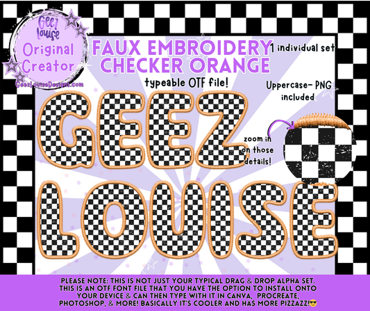 Faux Embroidery Checker Orange OTF Alpha | Typeable Font + PNG