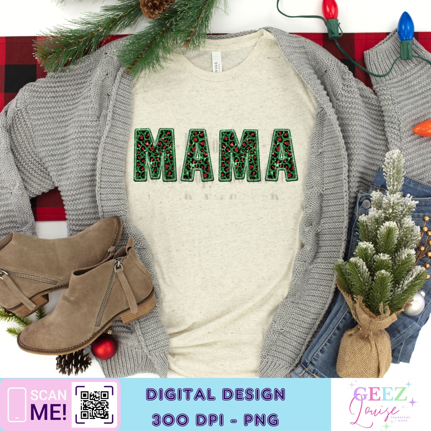 Merry Christmas leopard faux sequin - Digital Download- PNG