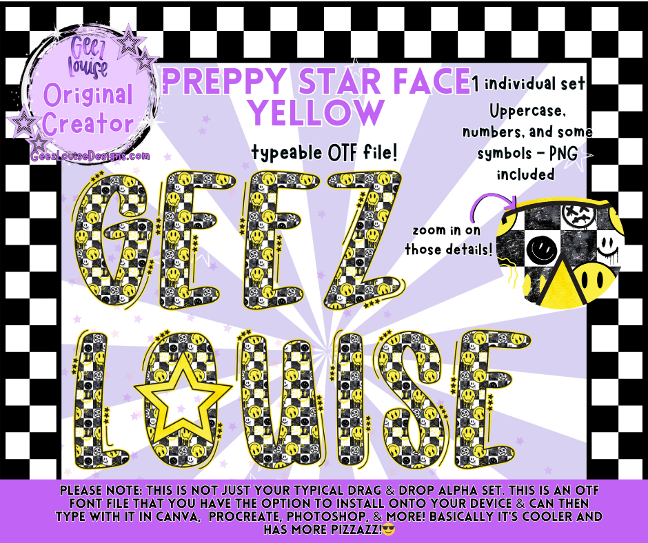 Preppy Star Face Alphas – OTF Fonts + PNG | Multiple Color Variants