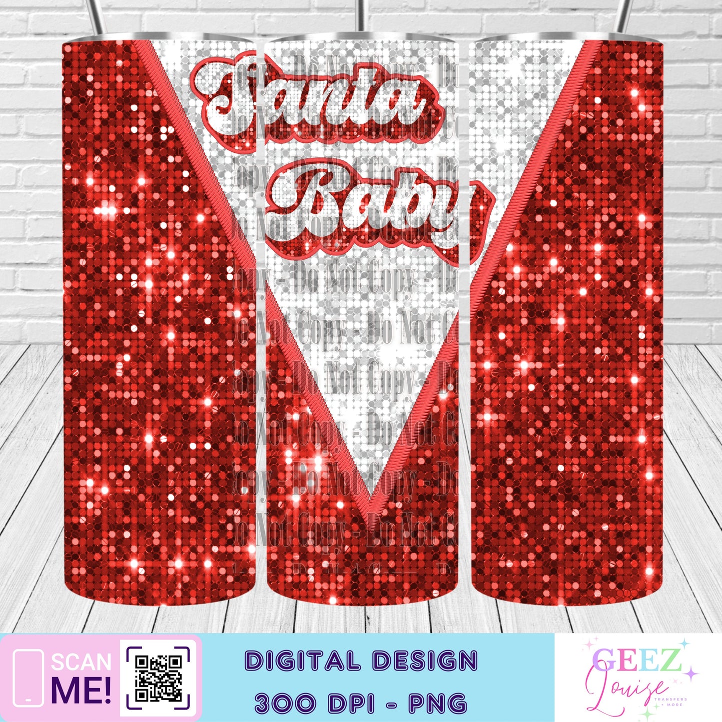 santa baby faux sequin tumbler wrap - Digital Download- PNG