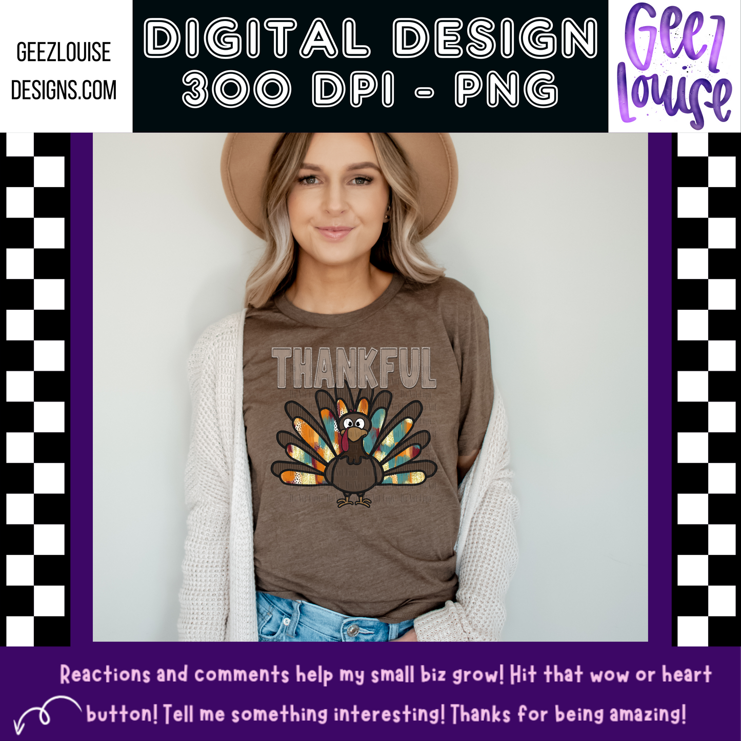 Thankful turkey - thanksgiving  - Digital Download- PNG