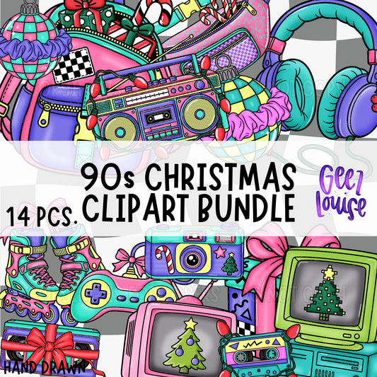 90s Christmas Clipart Set | Retro Holiday PNGs