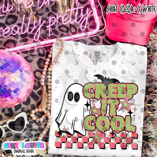 Creep It Cool PNG | Retro Halloween Ghost Design | Spooky Cute Sublimation PNG | Checkerboard Halloween Graphic