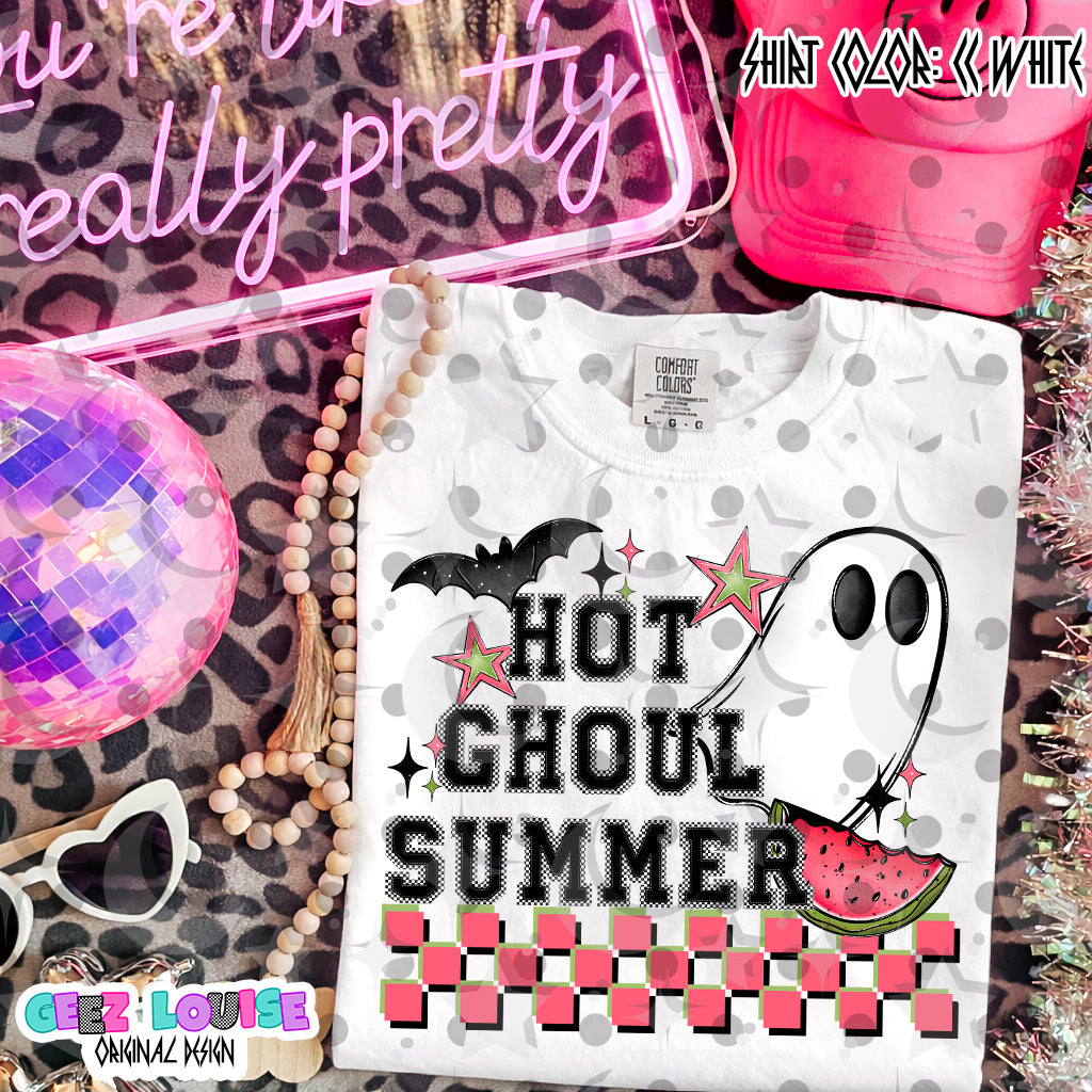 Hot Ghoul Summer PNG | Funny Halloween Summer Design | Ghost Watermelon Sublimation PNG | Retro Checkerboard Graphic