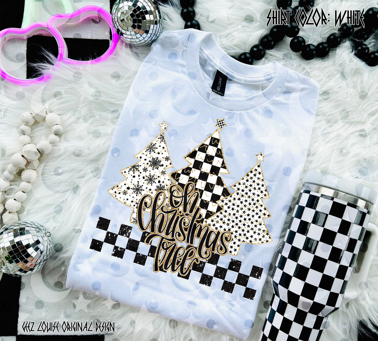 Oh Christmas Tree – Checkered & Snowflake Trees Digital Design (PNG)