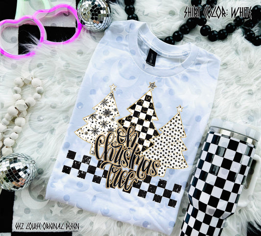 Oh Christmas Tree – Checkered & Snowflake Trees Digital Design (PNG)