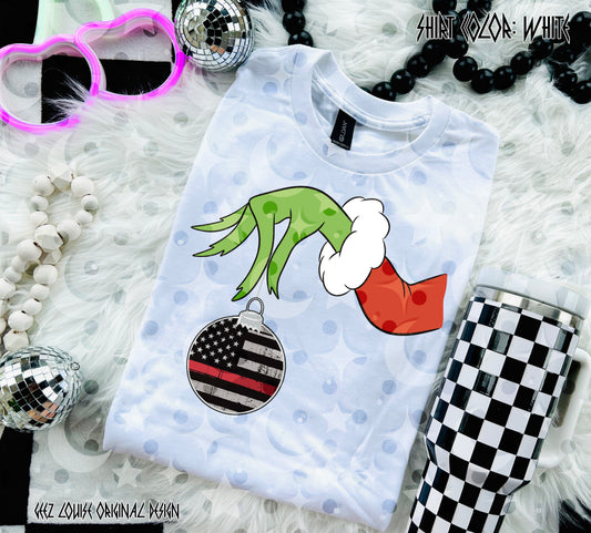 G-Man Hand Thin Red Line Ornament Digital Design | Firefighter Support Christmas PNG