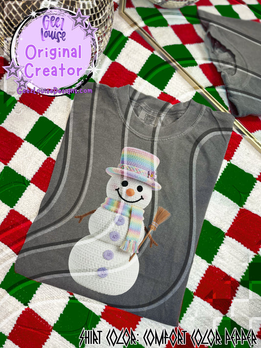 Pastel Yarn Texture Snowman Digital Design | Cozy Rope Stitch Effect | Soft Winter Sublimation PNG
