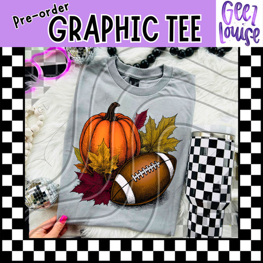 Pumpkin & Football Fall Tee – Autumn Vibes Graphic | Pre-Order | Made to Order