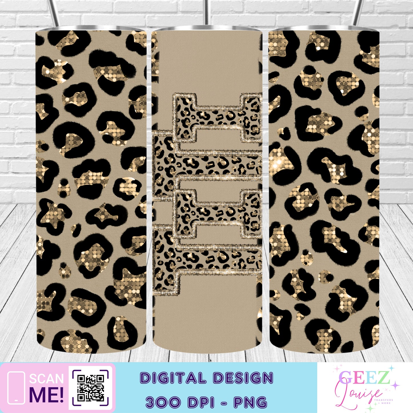 Gold leopard faux sequin tumbler wrap - Digital Download- PNG