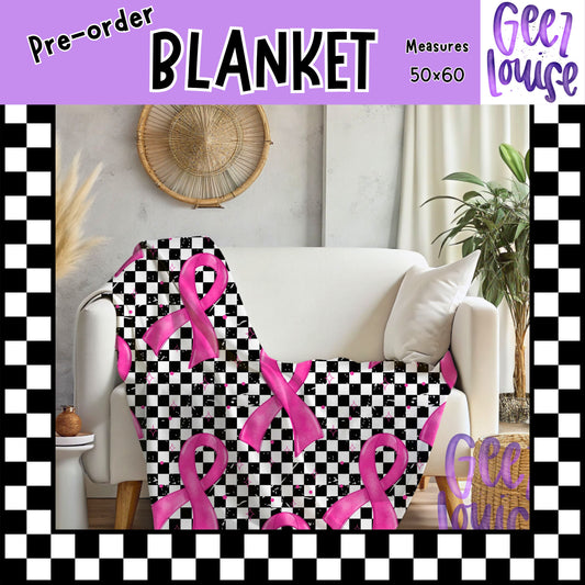 Pink Ribbon Breast Cancer Awareness Blanket – 50x60 Soft Throw – Preorder