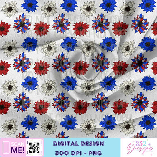 Sunflower small-scale patriotic - seamless - Digital Download- PNG
