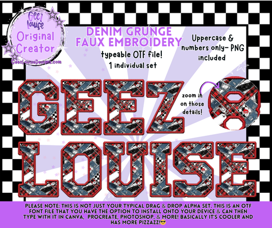 Denim Grunge Faux Embroidery Alpha | OTF Font + PNG Letter Set