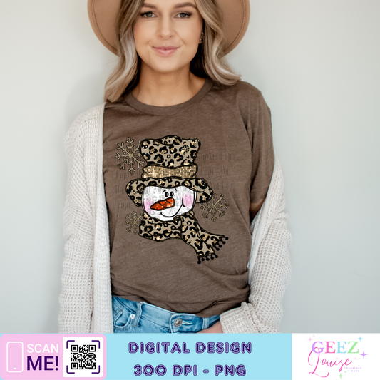 Snowman with flakes leopard faux sequin  - Digital Download- PNG