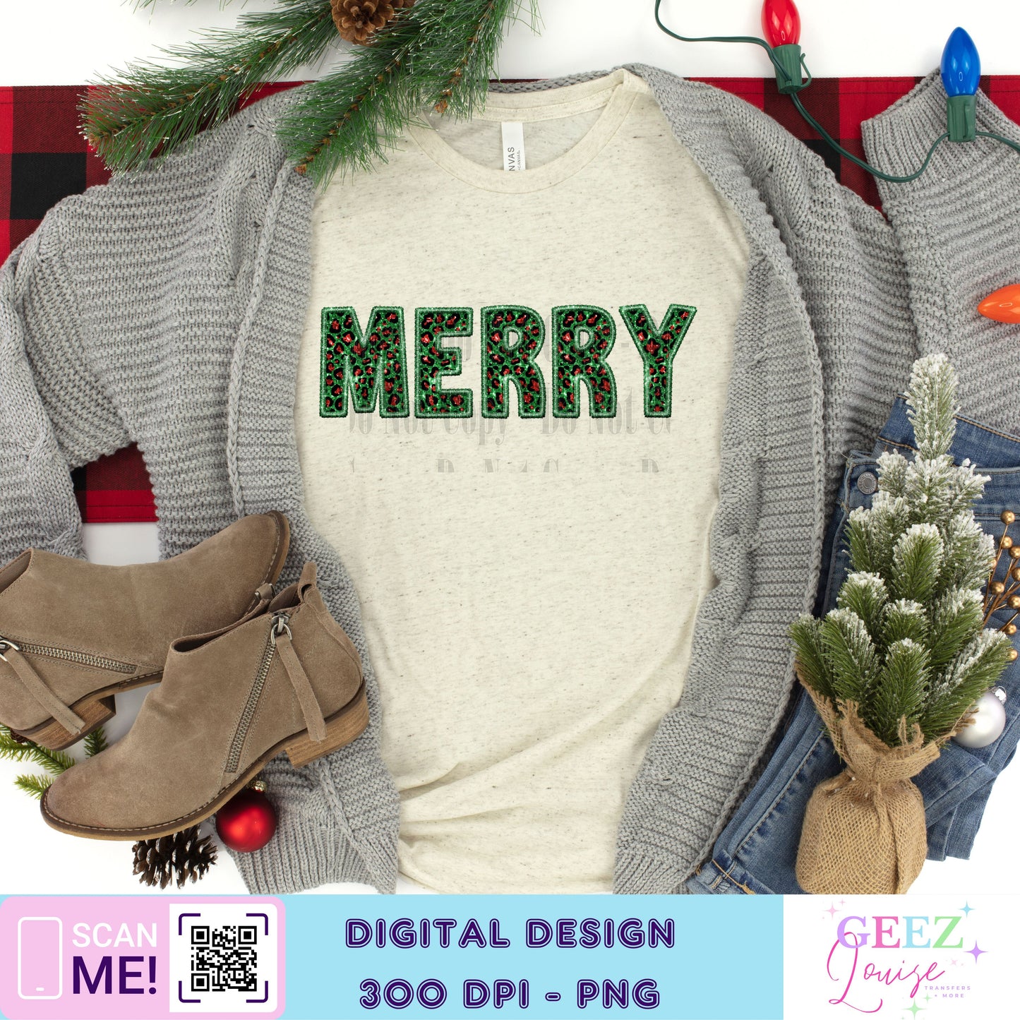 Merry Christmas leopard faux sequin - Digital Download- PNG