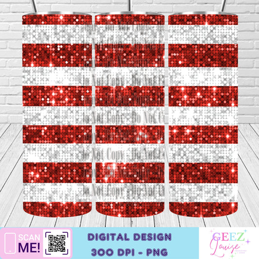 candy cane stripes faux sequin tumbler wrap - Digital Download- PNG