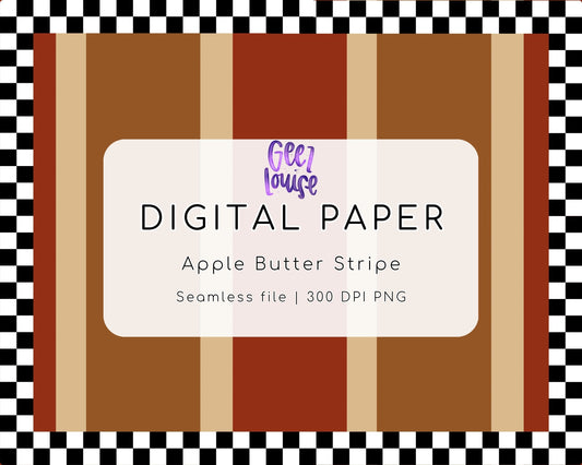 Apple Butter Stripe Seamless Digital Paper | Fall Autumn PNG Background | 300 DPI