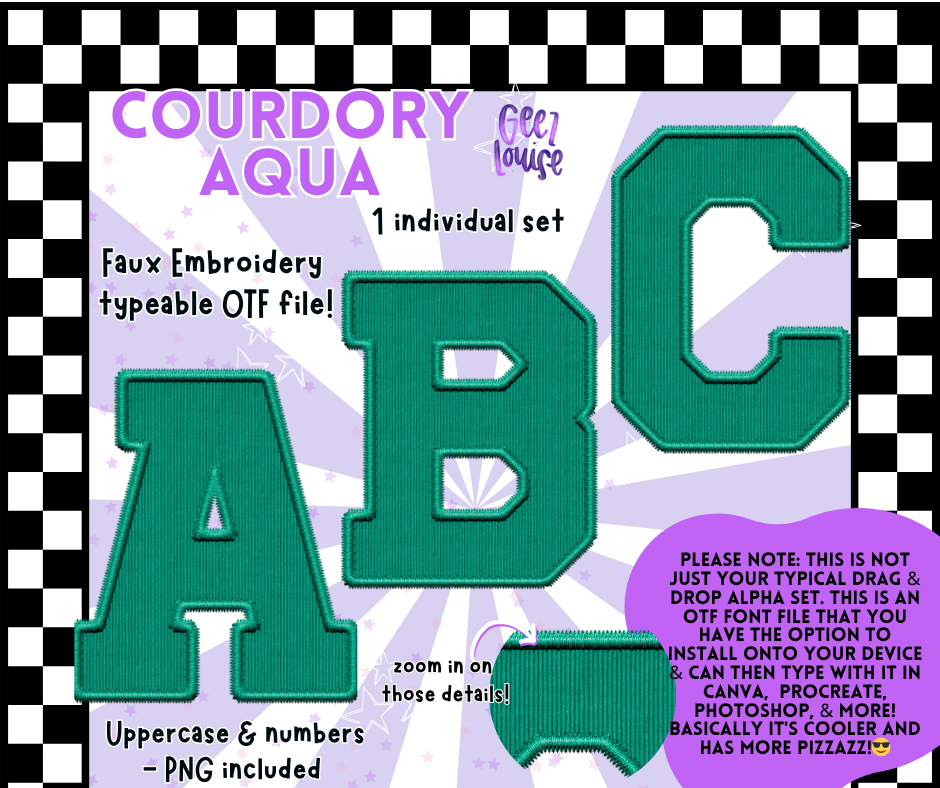 Corduroy Faux Embroidery Alpha – 21 Colors | OTF Font + PNG