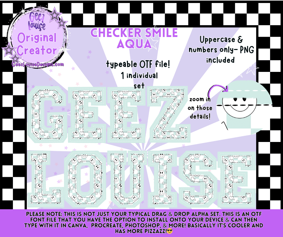 Checker Smile Typeable OTF Font + PNG Set