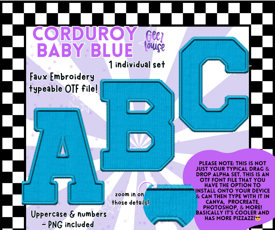 Corduroy Faux Embroidery Alpha – 21 Colors | OTF Font + PNG