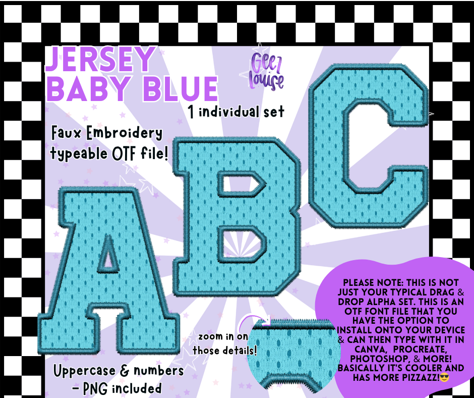 Jersey Faux Embroidery OTF Font – 22 Color Options | Typeable Alphabet with PNGs