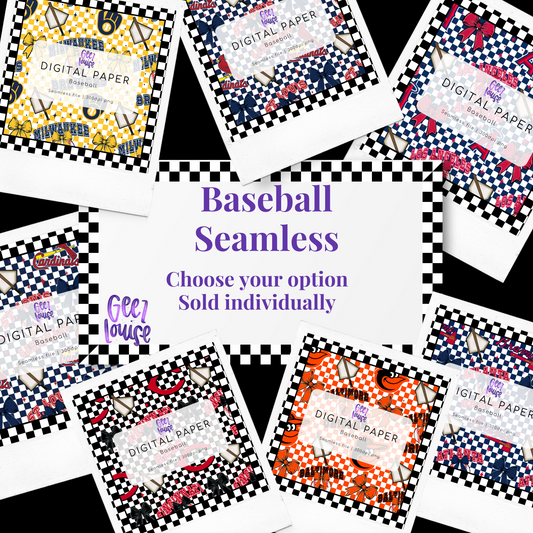 Baseball Checkered Seamless | 30 Team Options - Digital Download- PNG