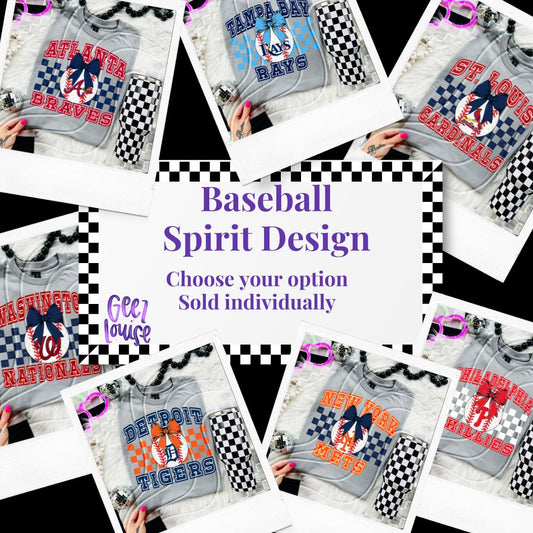 Baseball Spirit Design | Checkerboard Bow | 30 Team Options - Digital Download- PNG