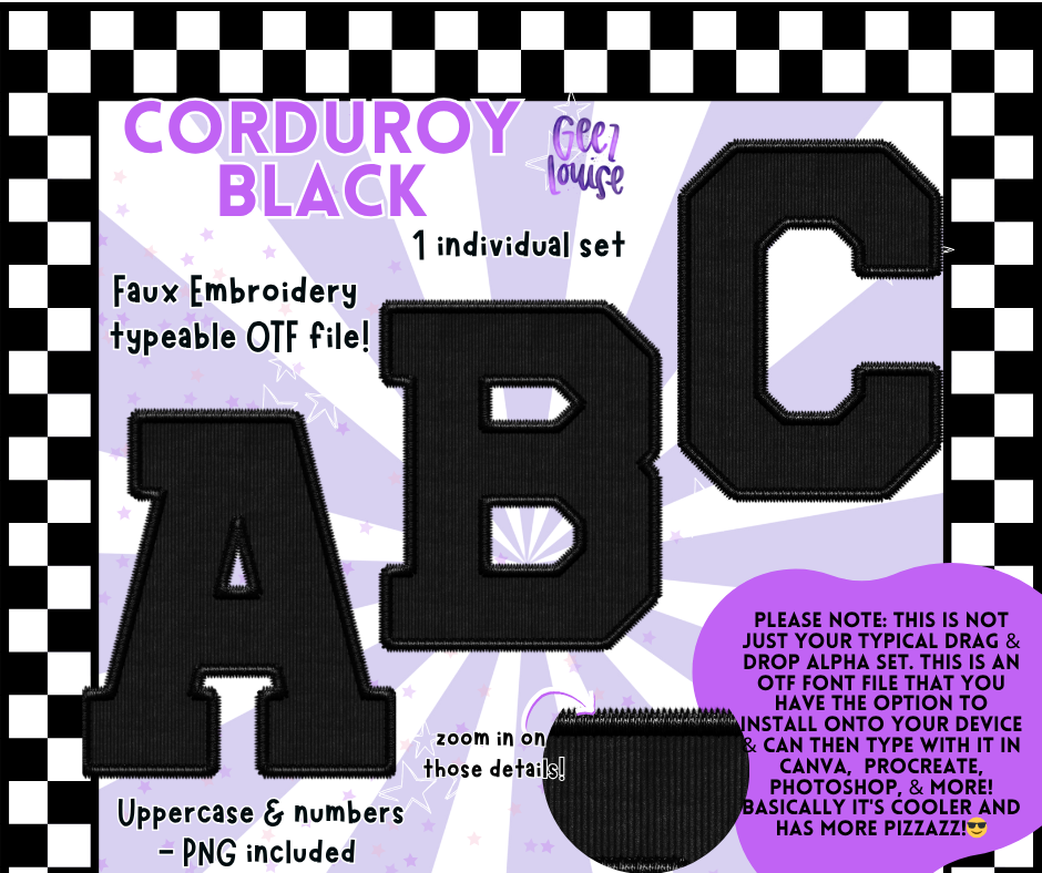 Corduroy Faux Embroidery Alpha – 21 Colors | OTF Font + PNG
