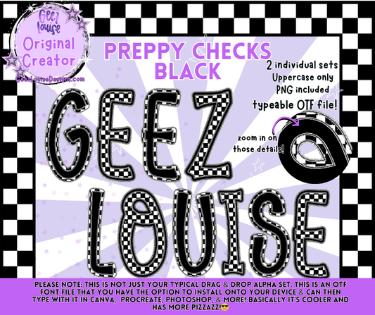 Preppy Checks Black Alpha Font | OTF & PNG Letters