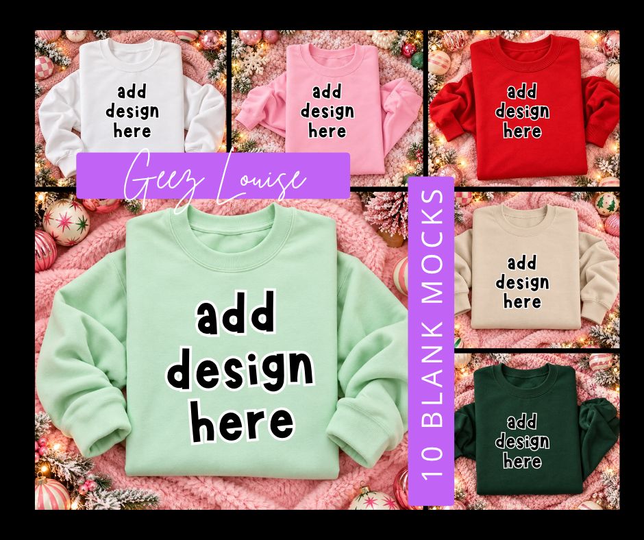Pink Christmas Sweatshirt Mockup Bundle | 10 Blank Holiday Mockups