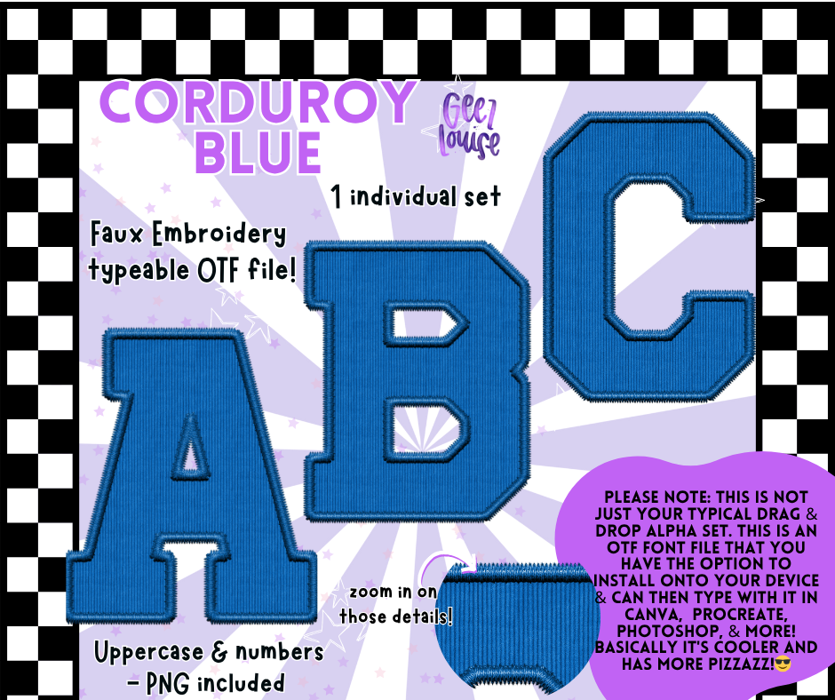 Corduroy Faux Embroidery Alpha – 21 Colors | OTF Font + PNG