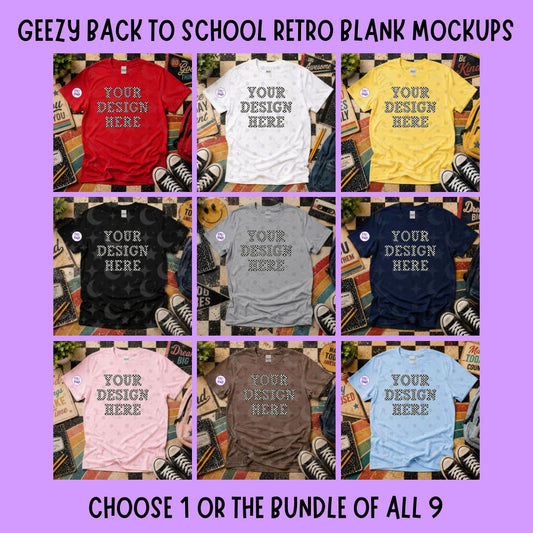 Back to School Retro Blank T-Shirt Mockups | 9 Shirt Colors | Individual or Bundle | Lifetime Mockup Drive | Digital Download