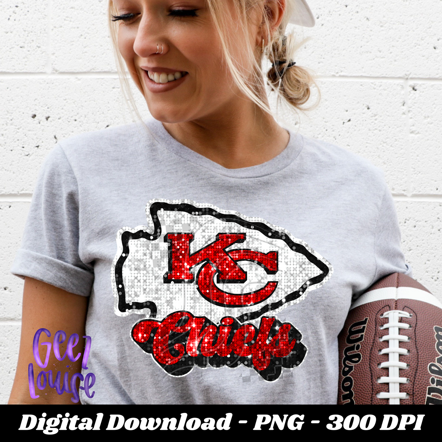 KC chiefs - football- Faux sequin - faux embroidery- Digital Download- PNG