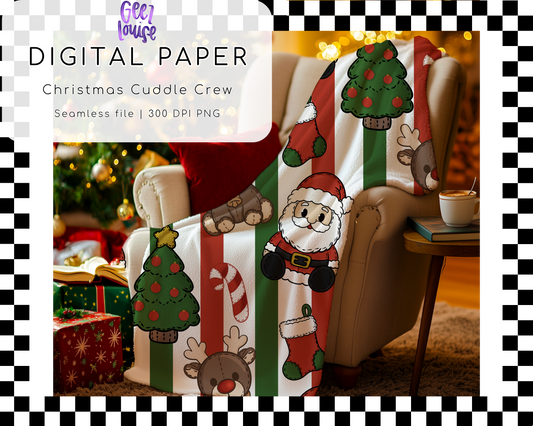 Christmas Cuddle Crew Seamless Pattern | Santa Reindeer Christmas PNG Digital Paper