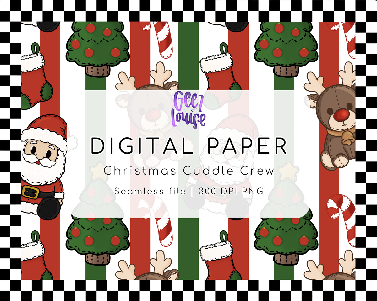 Christmas Cuddle Crew Seamless Pattern | Santa Reindeer Christmas PNG Digital Paper