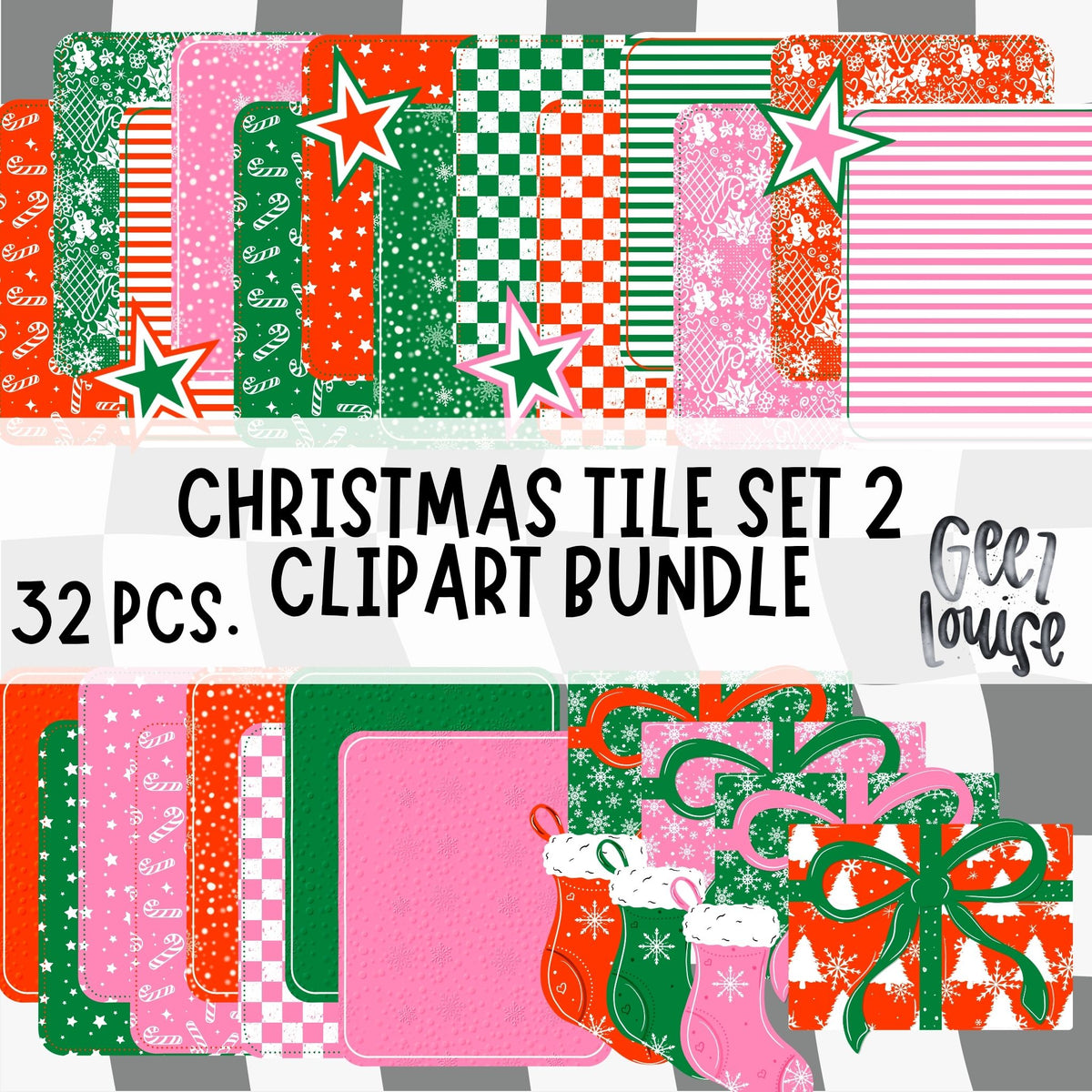 Christmas Tile Set 2 Clipart Bundle | Christmas Block Builder PNGs | 32 Piece Creator Set