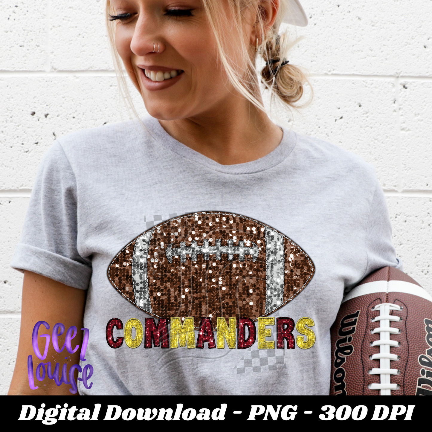 Commanders  - football- Faux sequin embroidery- Digital Download- PNG