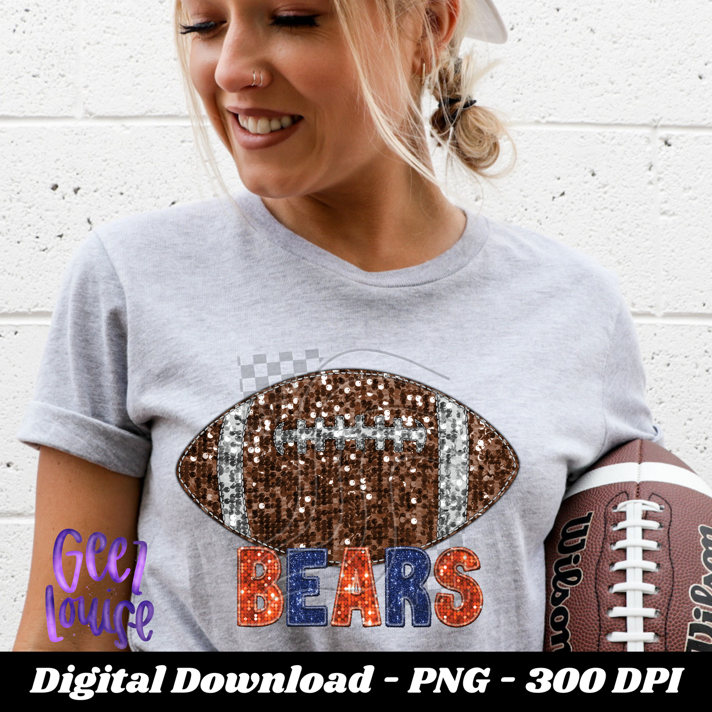 Bears  - football- Faux sequin embroidery- Digital Download- PNG