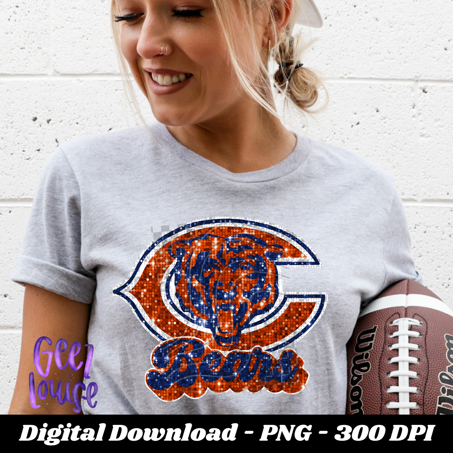 Bears  - football- Faux sequin embroidery- Digital Download- PNG