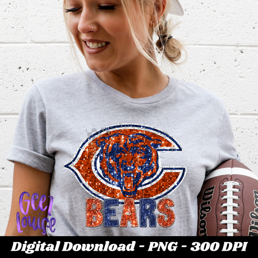 Bears  - football- Faux sequin embroidery- Digital Download- PNG